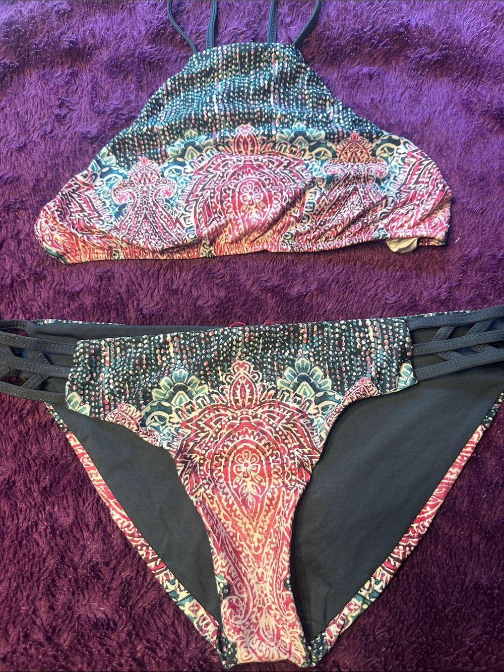 Lucky Brand Pink Paisley Strappy Bikini Bottoms